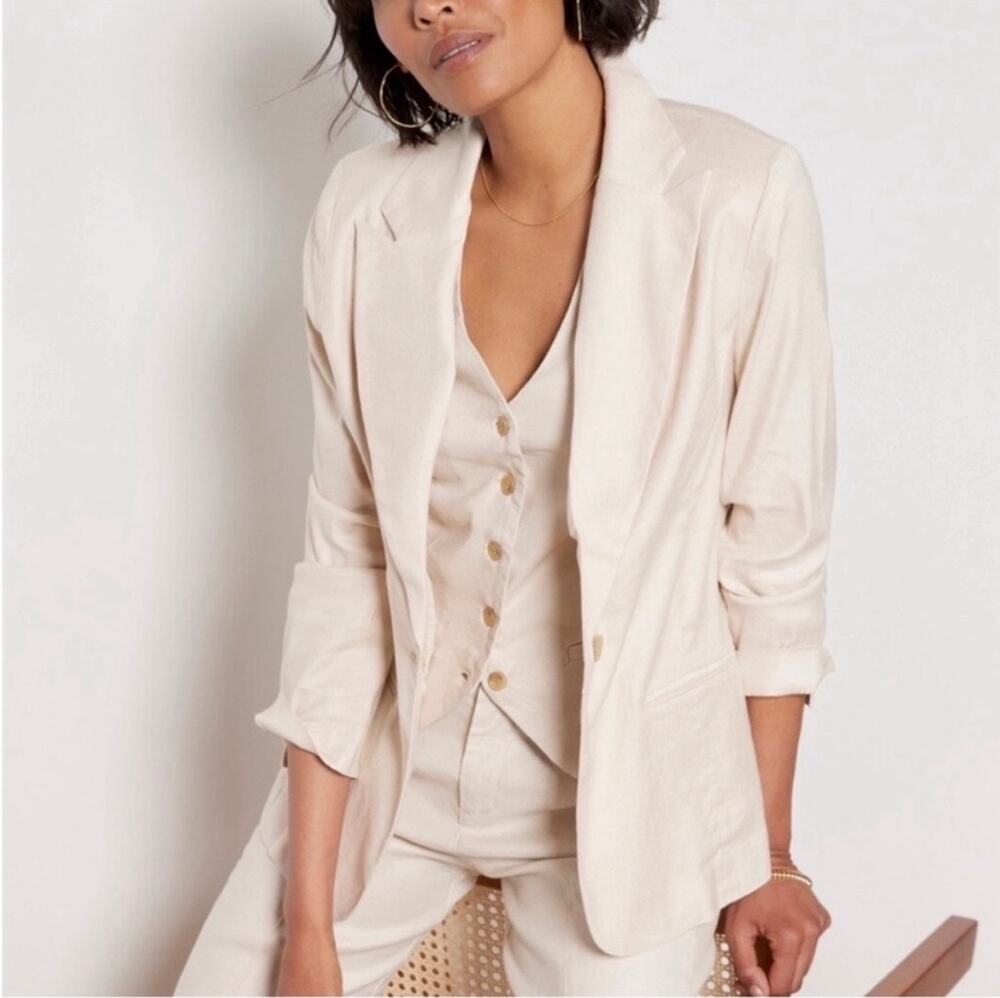 Evereve Brandi Linen Blend Blazer Natural Size Large Minimalist Coastal